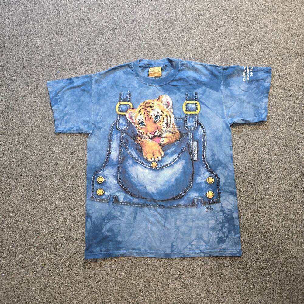 The Mountain Shirt Mens Size Medium Blue Baby Tiger Print Vintage USA Made Y2K